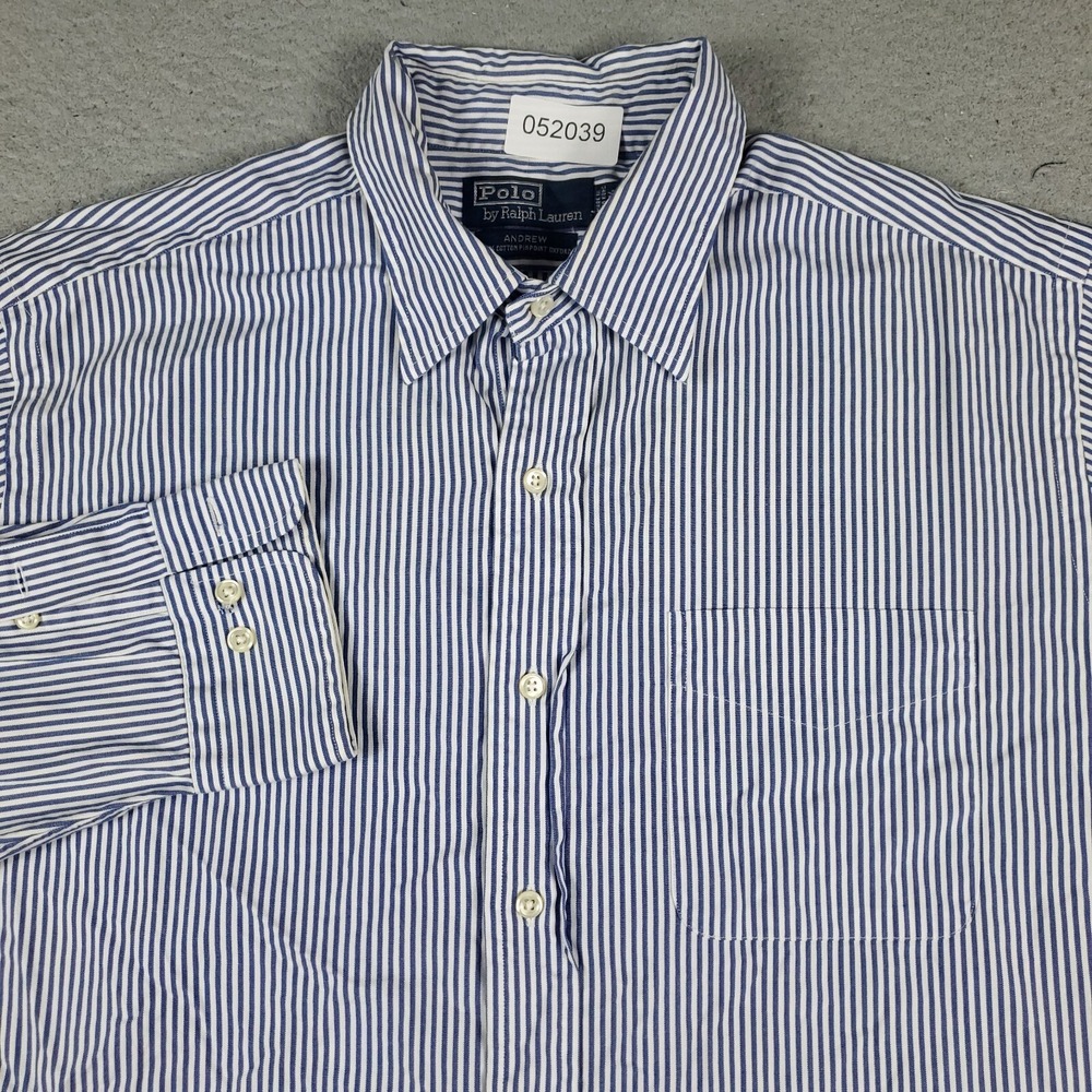 Ralph Lauren Shirt Mens Size 16.5 Blue Striped Dress Button Up Long Sleeve * - Picture 2 of 8